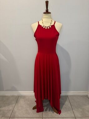 Sleeveless Red High-Low Halter Dress